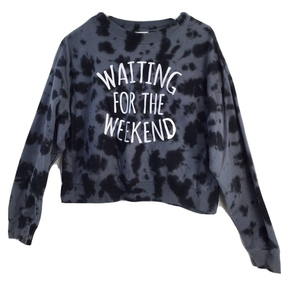Freeze Tops - Freeze Womens Cropped Sweatshirt Gray Black Tie Dye Waiting For The Weekend XL